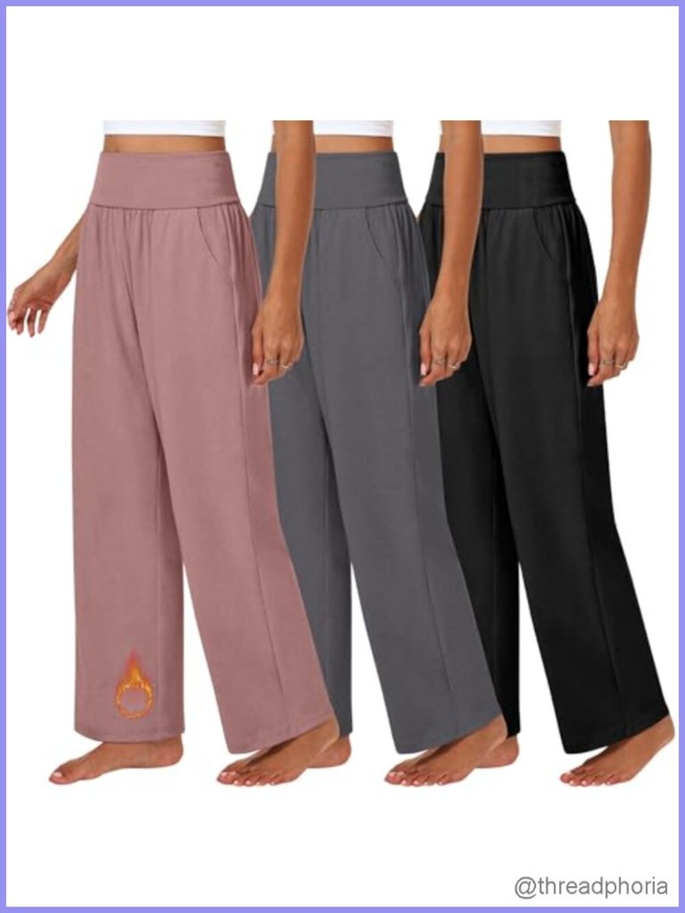 3 Pack Women's Fleece Lined Wide Leg Thermal Sweatpants Joggers